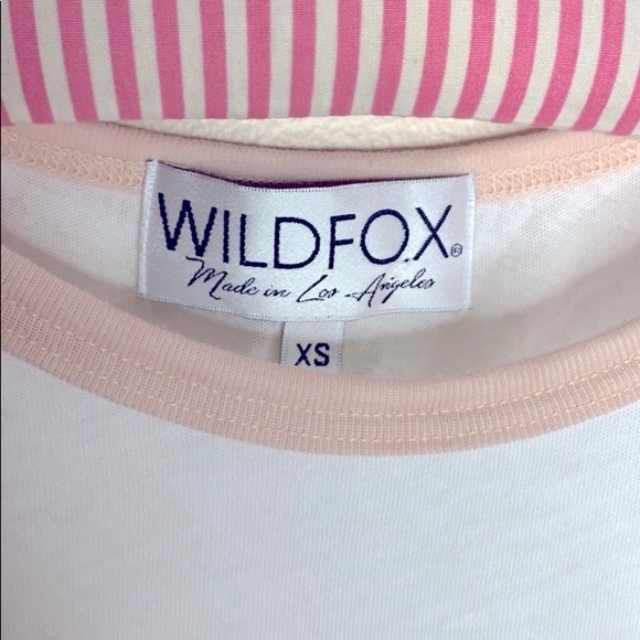 Wildfox | White Casual Fit Pink Lined CHAMPAGNEOVER Tee Shirt | Brunch Vacation - Picture 3 of 9